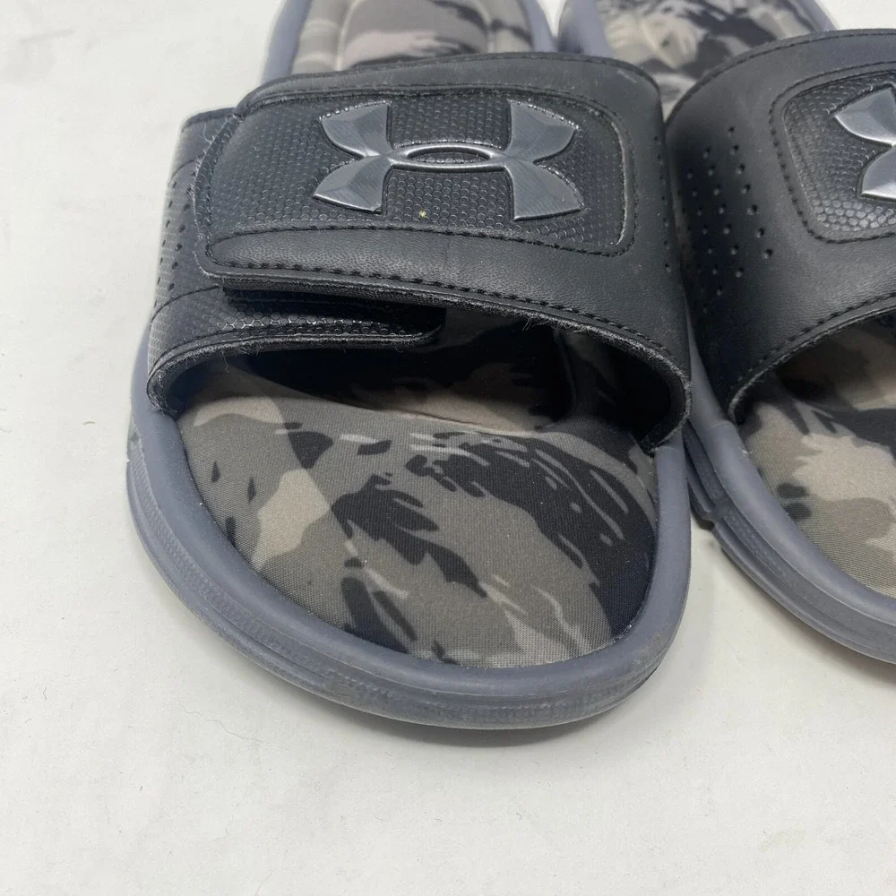 Under Armour Black & Gray‎ Camo Slides Youth Size 4Y Foam Flip Flops Sandals